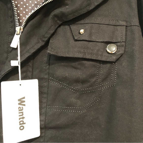 NWT Mens Wantdo black cotton zip up jacket cargo style multi pocket trucker M - Picture 3 of 12